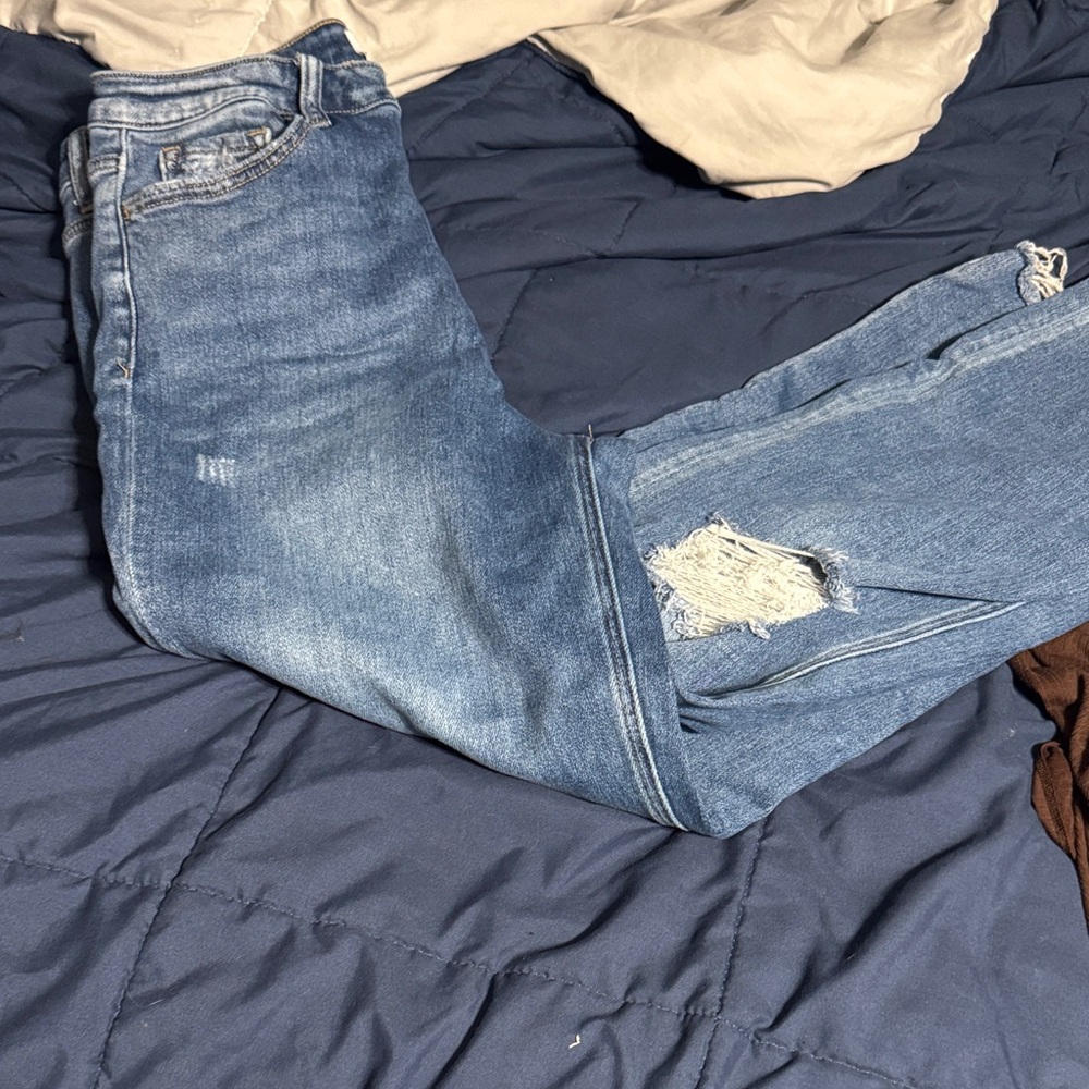Women's Distressed Blue Flare Jeans